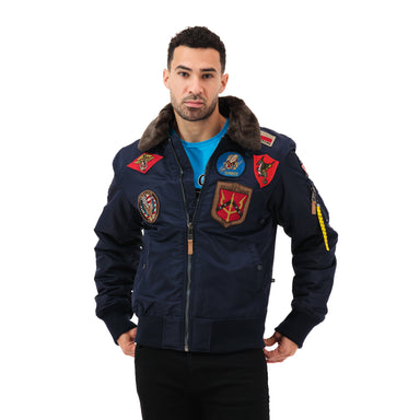 TOP GUN® OFFICIAL B-15 MEN'S FLIGHT BOMBER JACKET WITH PATCHES