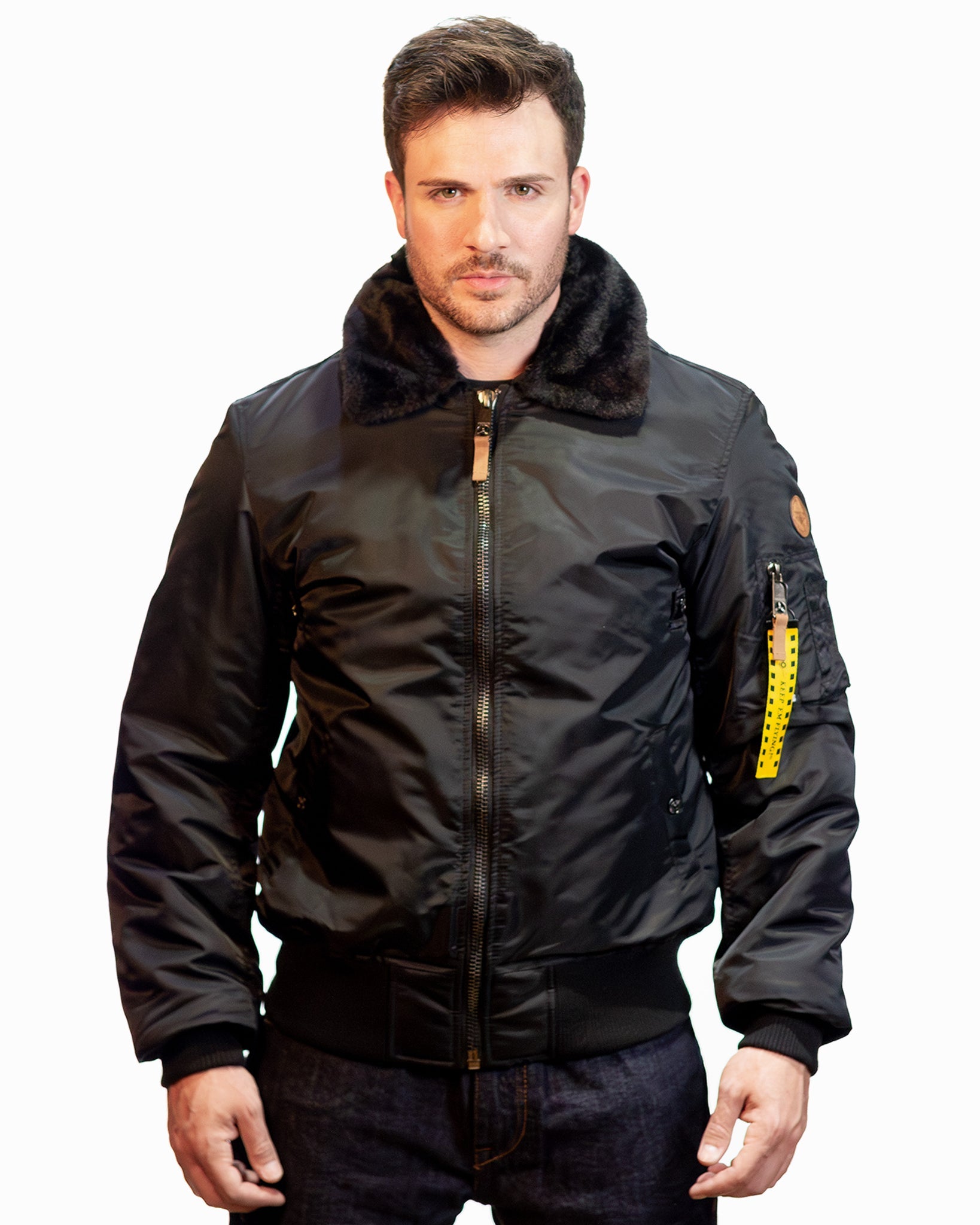 TOP GUN® B-15 MEN'S HEAVY DUTY FLIGHT BOMBER JACKET #color_black