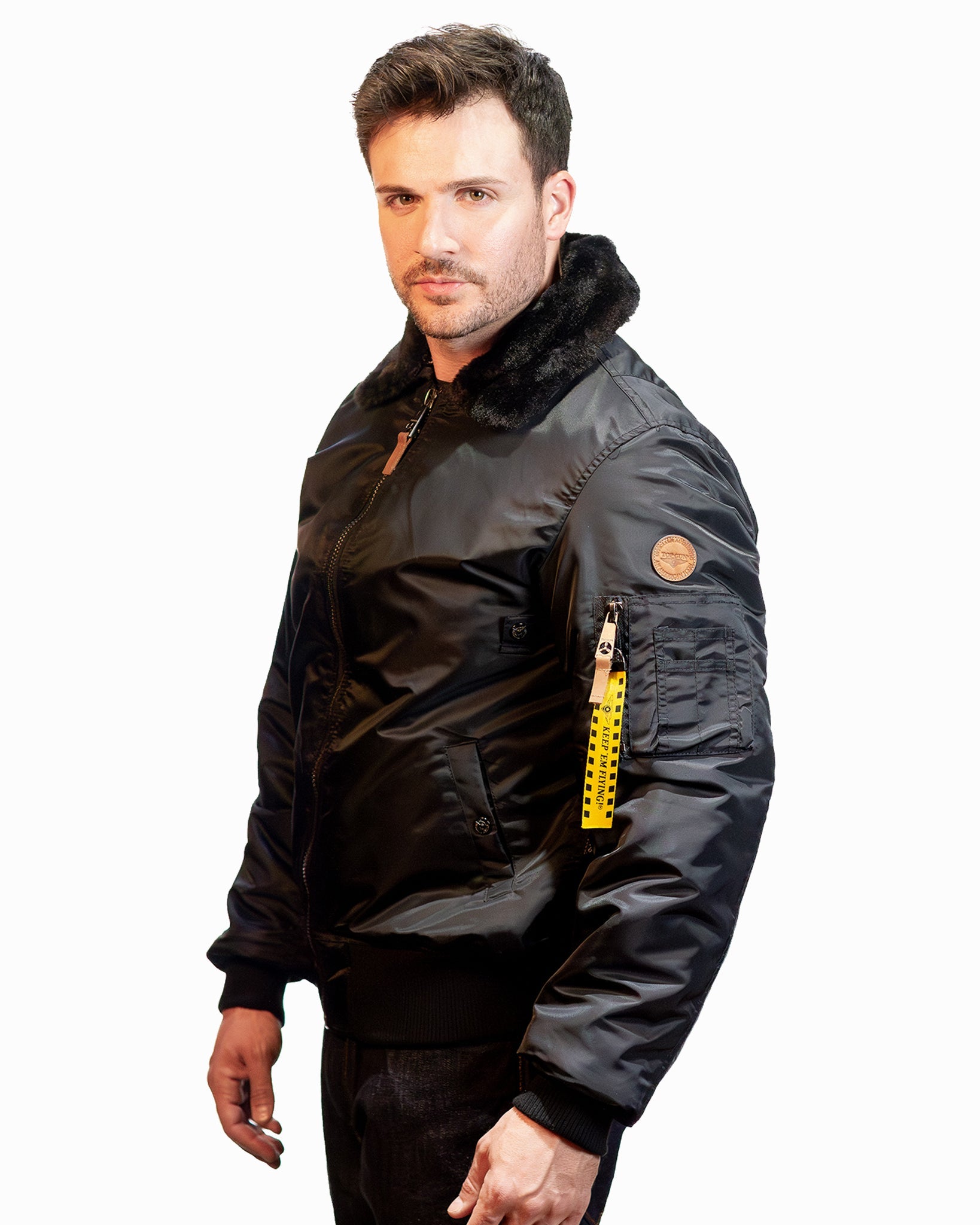 TOP GUN® B-15 MEN'S HEAVY DUTY FLIGHT BOMBER JACKET #color_black